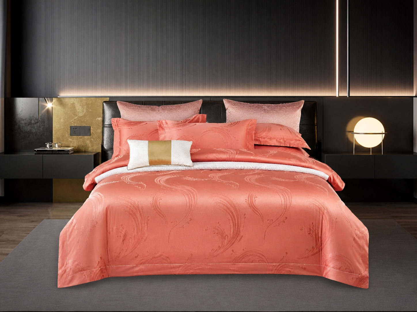 Coral long-staple cotton satin jacquard bedding set