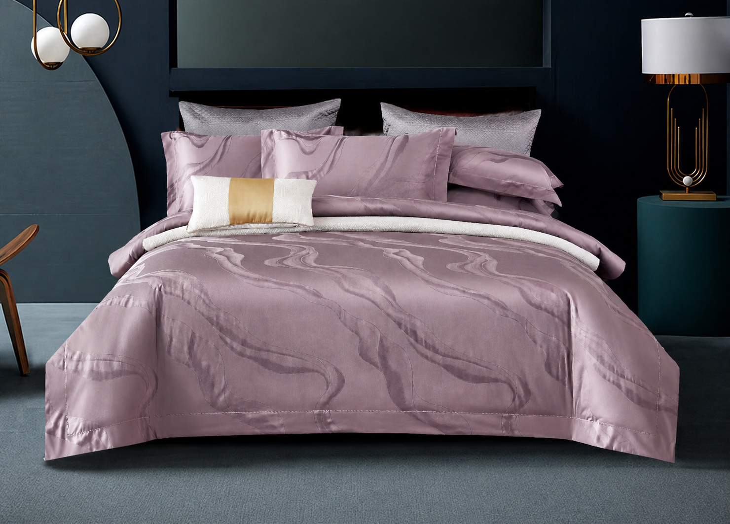 Mauve long-staple cotton satin jacquard bedding set