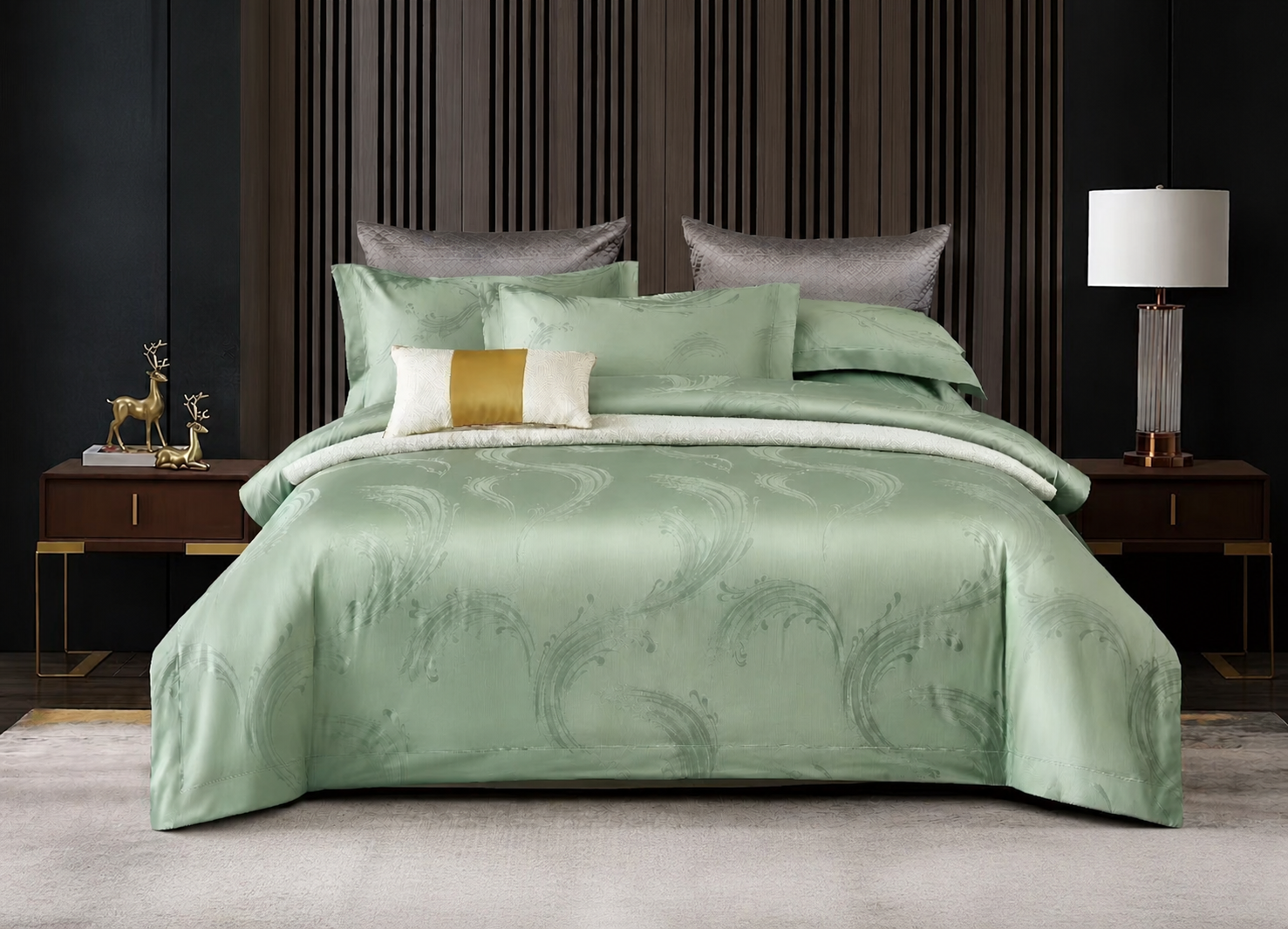 Sage green long-staple cotton satin jacquard bedding set